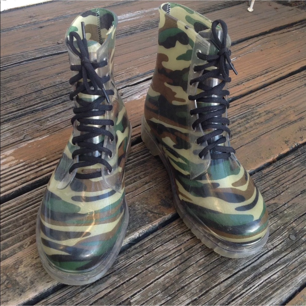 Camo Camouflage Jelly Boots 10 Clear Combat Moto
